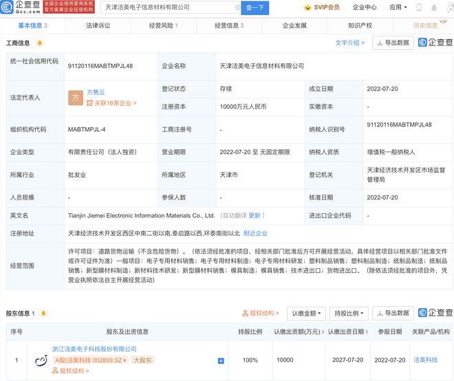 潔美科技1億元成立新公司，拓展新型膜材料業務